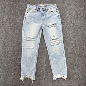 Altar'd State Hidden Jeans Raw Hem Blue Denim Distressed Look